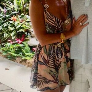 Show Me Your MuMu Tropical Leaf Dress in Peach and Blue